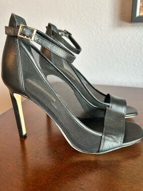 BCBG Black Ankle-Strap 4” High Heel Sandals